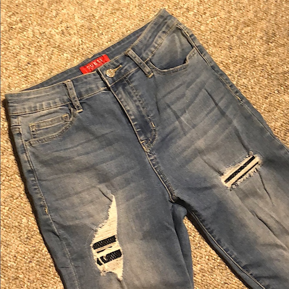 Guess Ripped Jeans with Fishnet Detailing  High-waisted mom Jeans